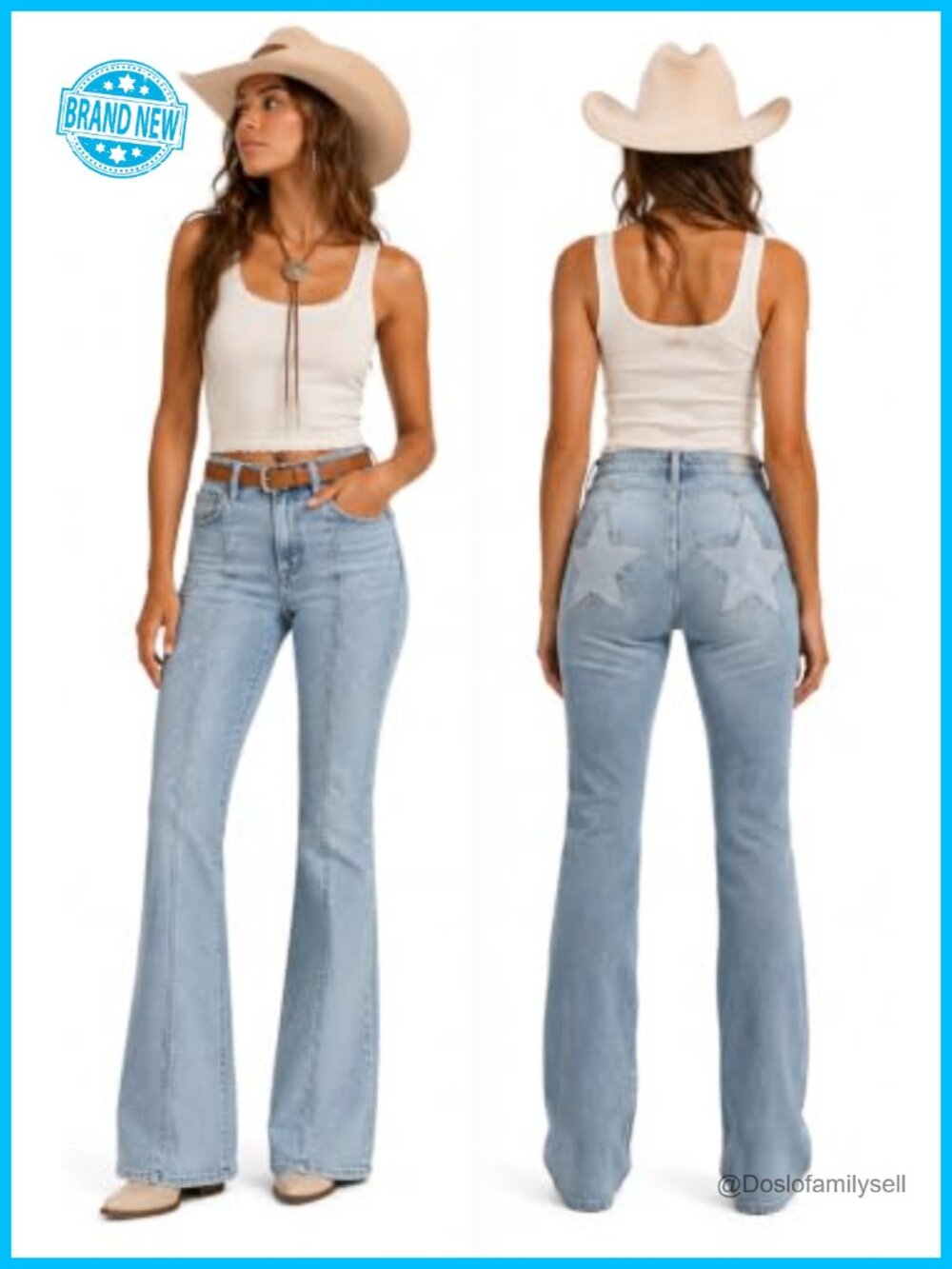 Women's Flare Jeans High Rise Star Back Detail Pocketless Full Length